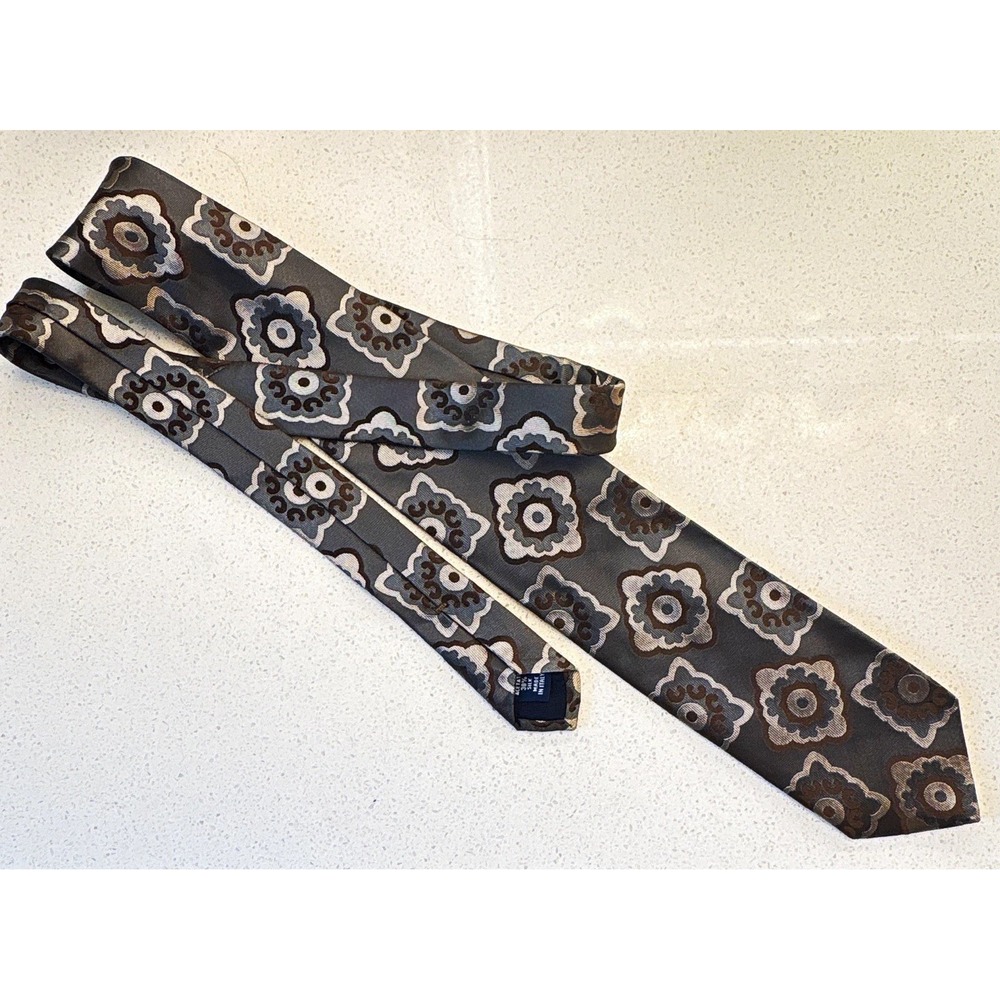 Paul Fredrick Silk Woven Designer Men's Tie Gray Brown White Floral